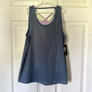 Ideology Women’s Blue Mesh Layered Tank Top NWT Size Large Activewear